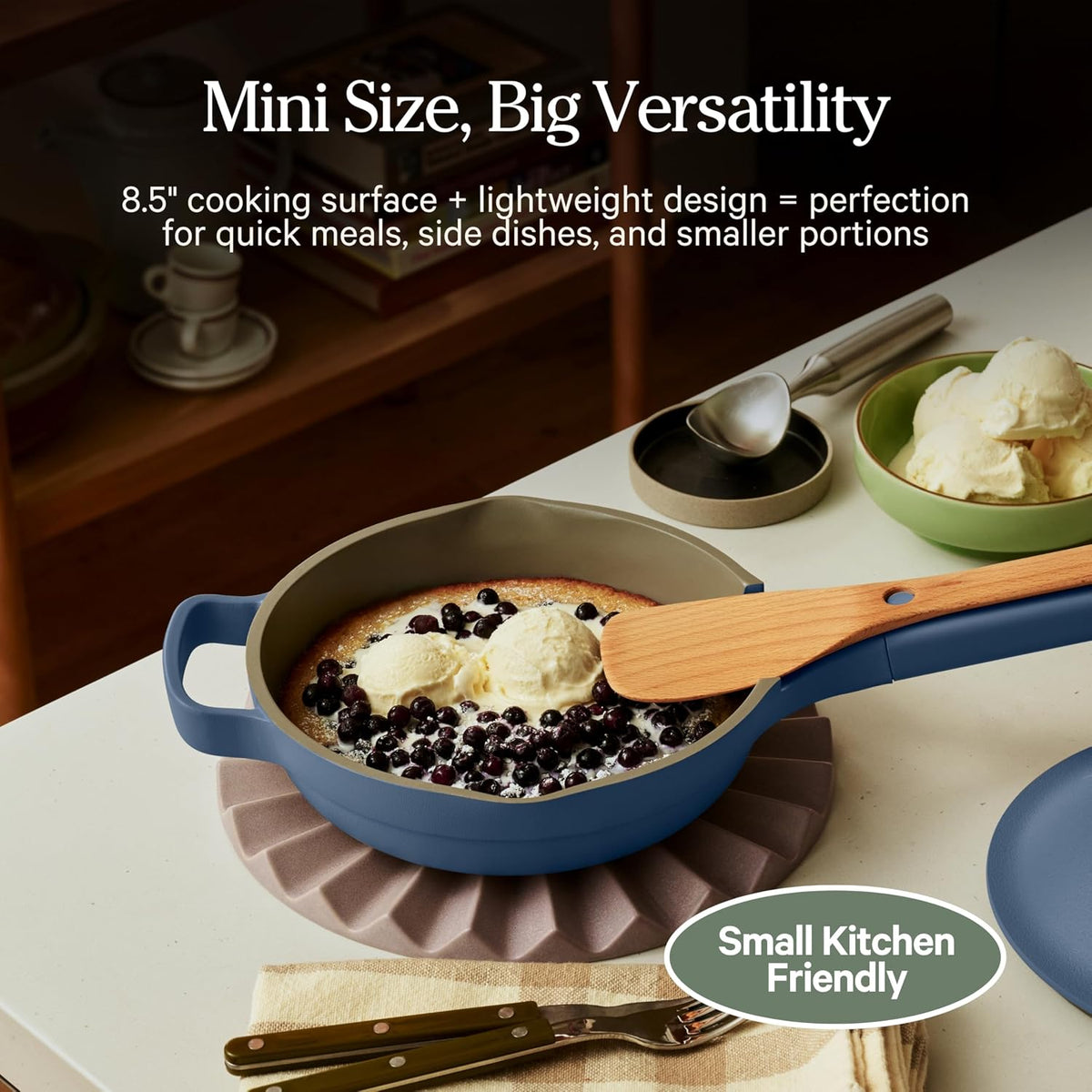 Our Place Mini Always Pan 2.0-8.5” (1.2 Qt) Nonstick, Toxin-Free Ceramic Cookware | Patented 10-in-1 Aluminum Frying & Sauté Pan | Safe for Oven, Induction & All Cooktops up to 450°F | Blue Salt
