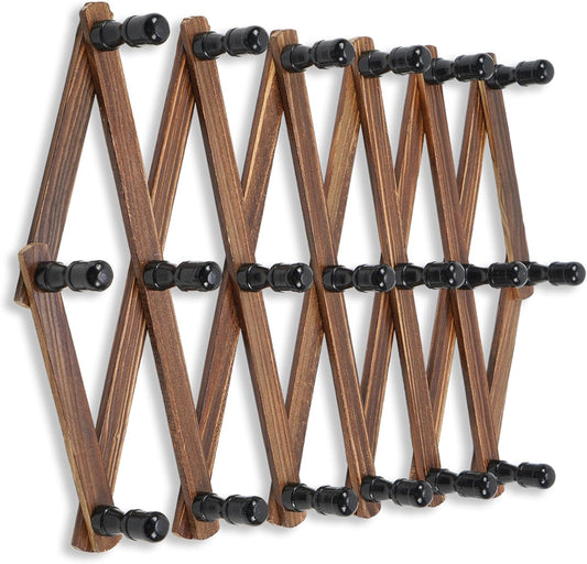 WGFKVAS Expandable Coat Rack, Accordion Wall Hangers, 19 Hooks Wooden Hat Rack Wall Mounted, Hat Hooks for Keys, Coffee Mug,