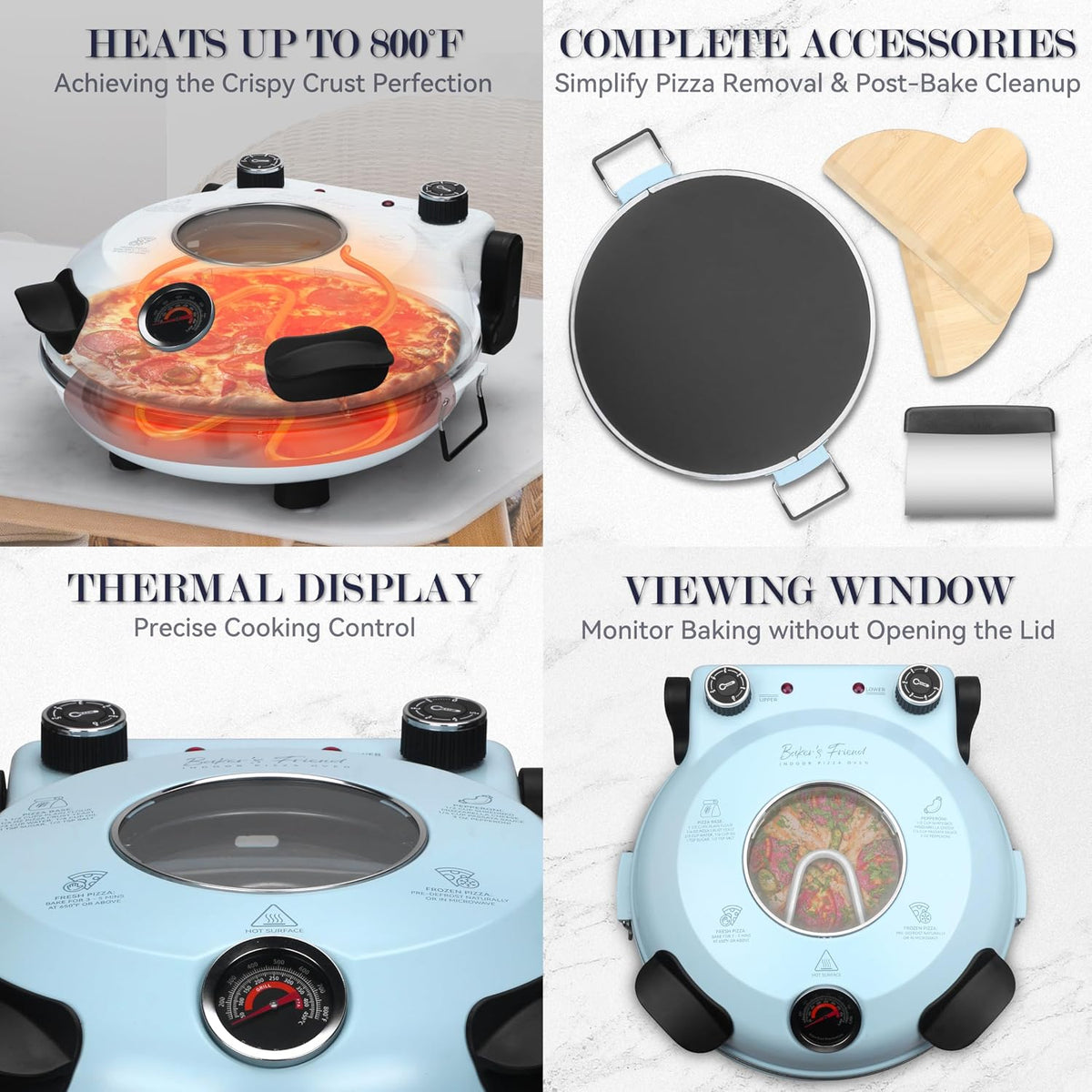 Baker’s Friend Electric Pizza Oven Indoor Countertop, 12 Inch Pizza Maker Machine for Home, Pizza Cooker & Pizza Grill, Premium Glazed Ceramic Stone Pizza Oven, Chilli Red