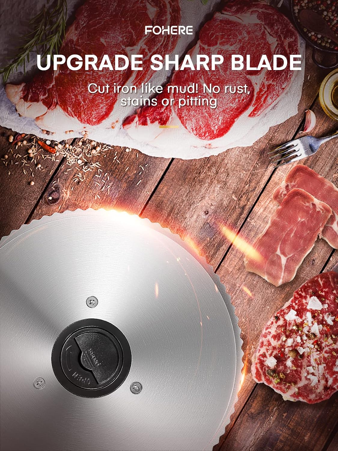 FOHERE 200W Meat Slicer 7.5" Serrated+Smooth Blades &amp; Adjustable Thickness
