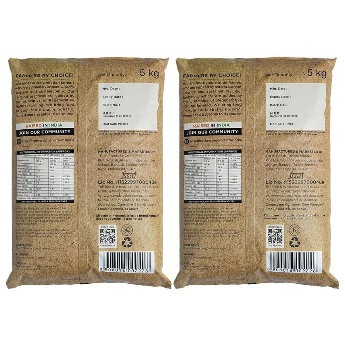 Two Brothers Organic Farms Khapli Atta (Emmer Long Wheat Flour)