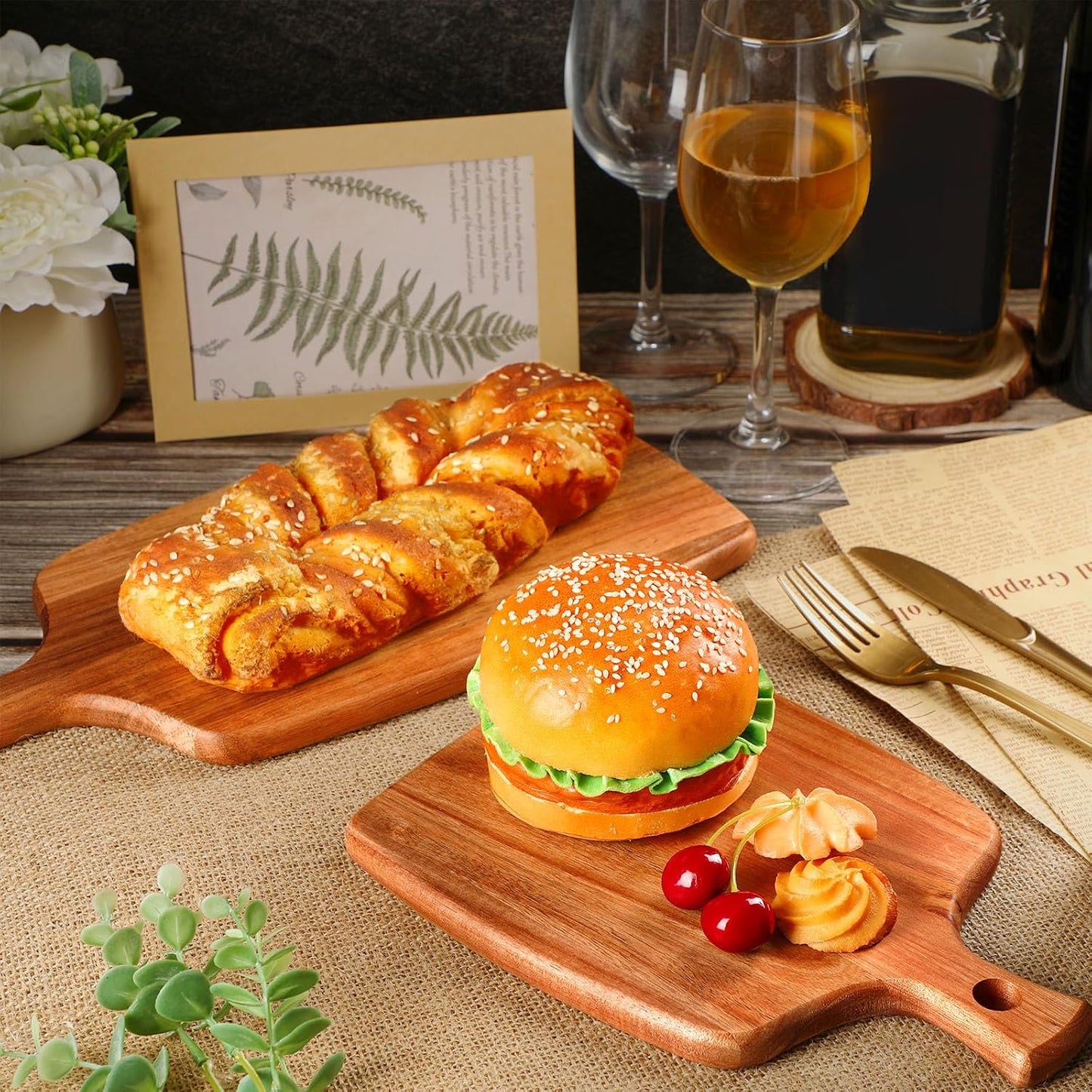 Kathfly 3 Pcs Acacia Wood Cutting Board with Handle Wooden Laser Kitchen Serving Charcuterie Board for Vegetables Meat Pizza Cheese Fruit Bread(17 x 7 Inch)