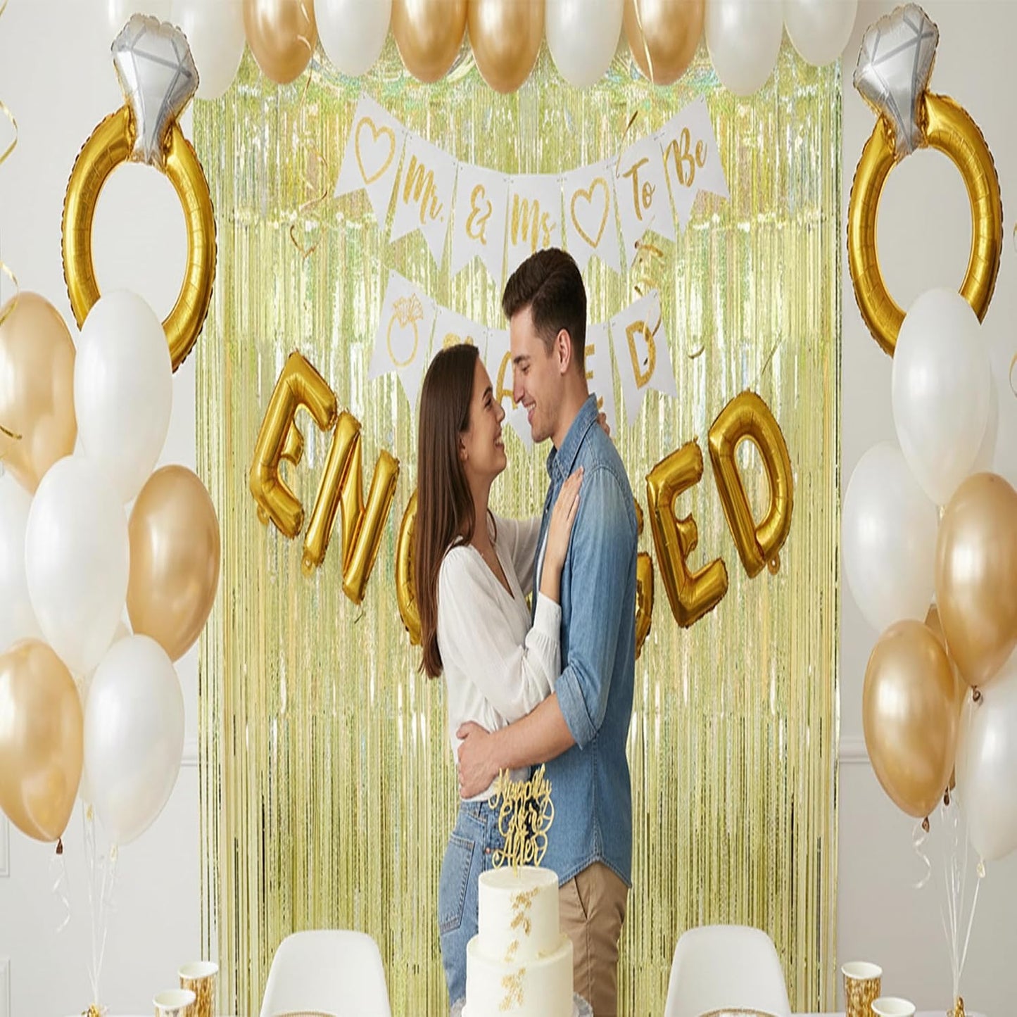 BRAVESHINE Tinsel Fringe Backdrop Gold Party Decorations 2 Pack