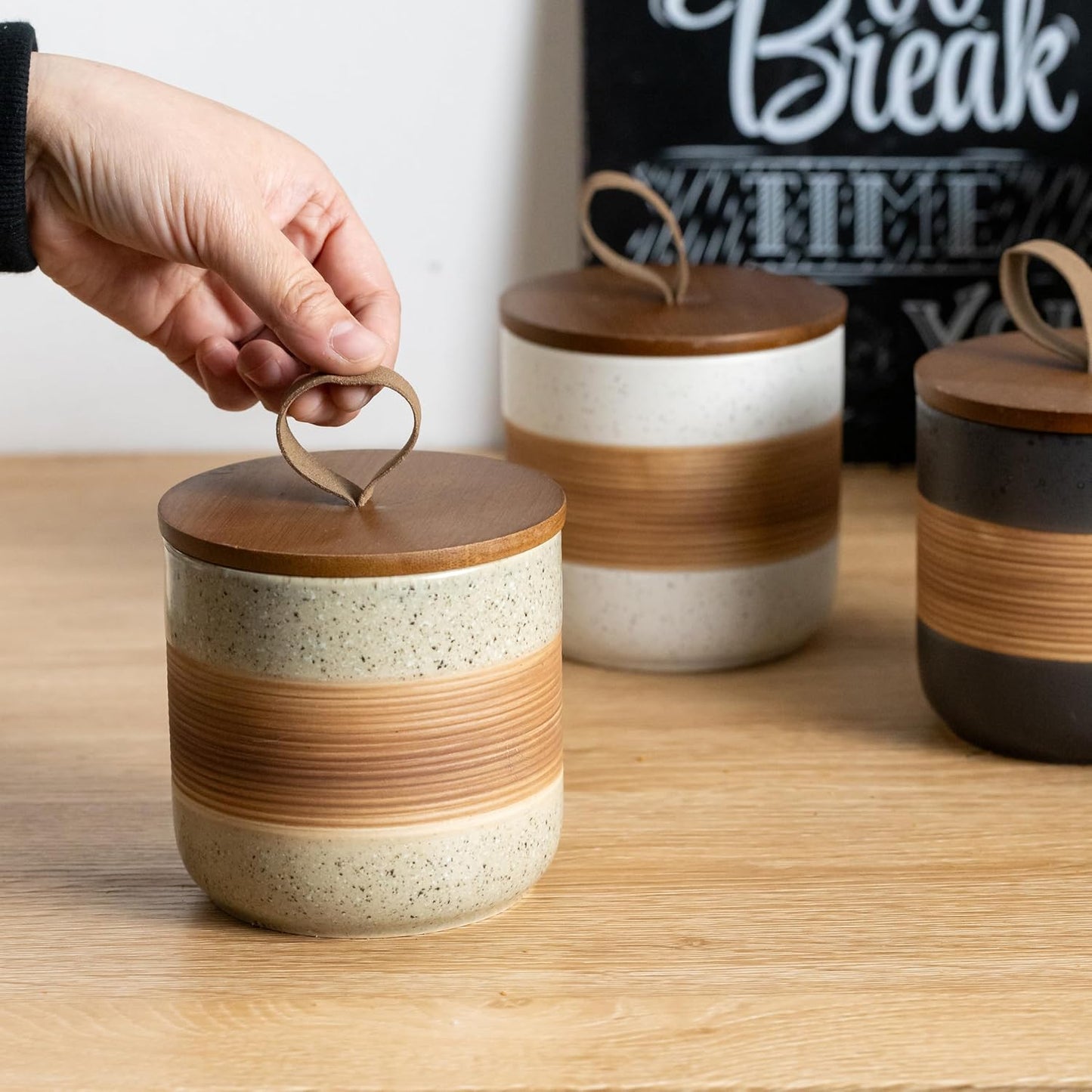 Small Ceramic Jar with Lid, Coffee Canister Coffee Container Kitchen Food Storage Jars for Spice Sugar Tea Bag, Stackable Decorative Jars for Countertop, 5 fl.oz