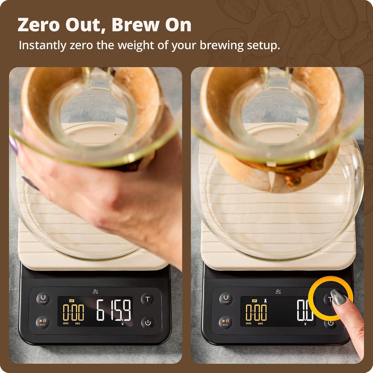 Greater Goods Coffee Scale with Timer, 0.1g Precision for Espresso &amp; Matcha