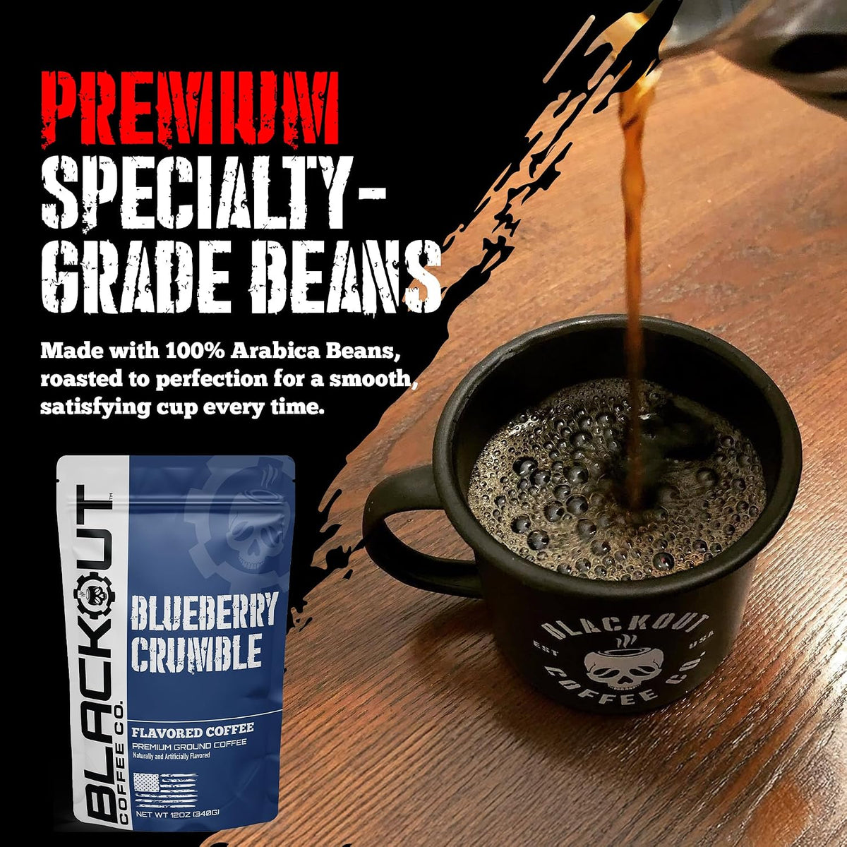 Blackout Coffee Ground Coffee – Freshly Roasted 12oz Bag. (Blueberry, Medium Roast)