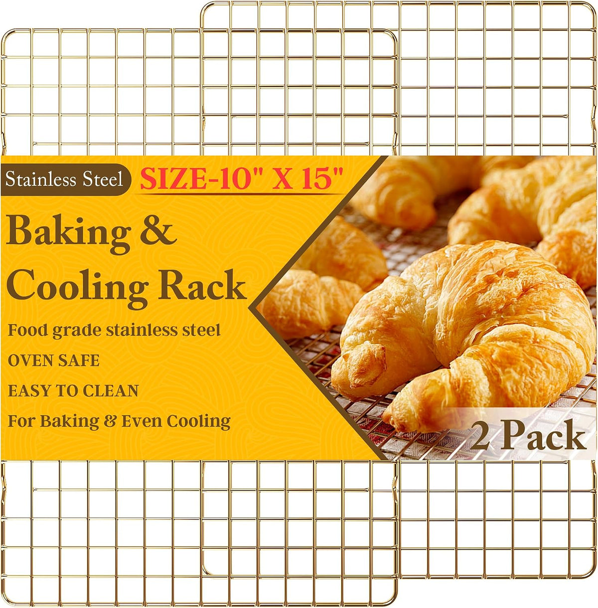 2 PCS Cooling Racks for Cooking and Baking, 10" x 15", Gold