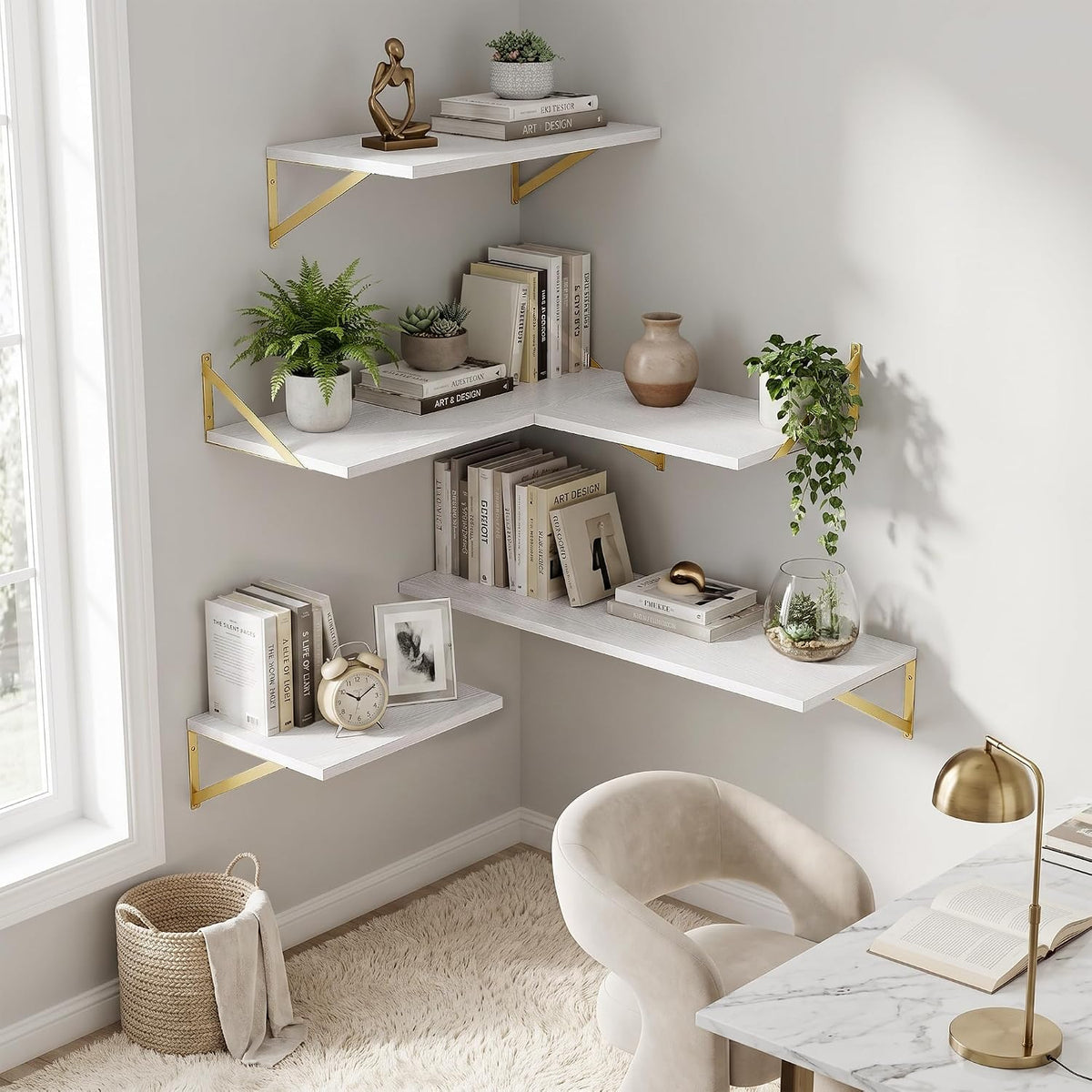 Dreamland Wall Mounted Floating Shelves Set of 2, 16x12, White&amp;Gold