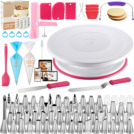 Kootek 230PCs Cake Decorating Kits, Baking Supplies Tools with Cake Stand Turntable, Piping Bags and Tips, Cake Leveler,