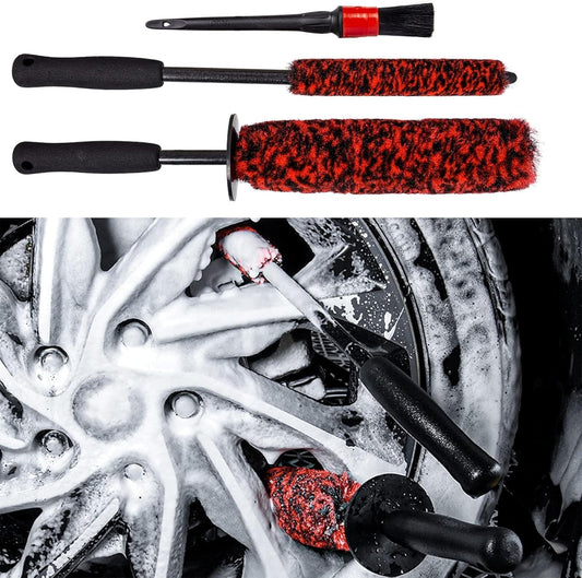 3 Pcs Soft Wheel Brushes for Cleaning Wheels Kit - 1x Synthetic Soft Car Wheel Rim Brush，1x Long Handle Cleaning Brush and