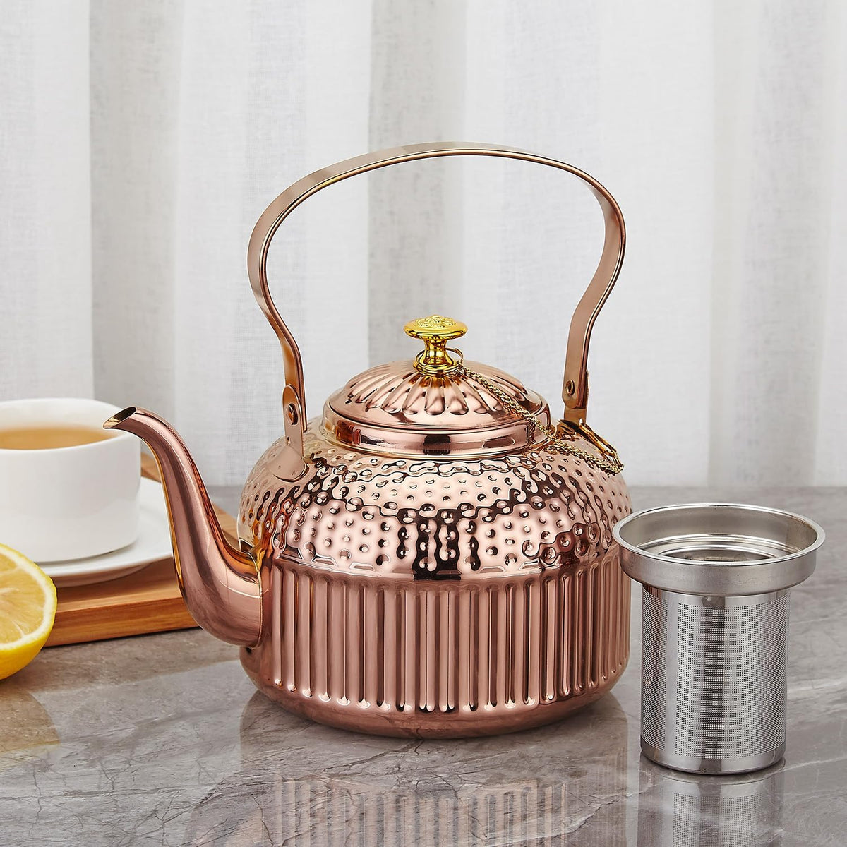 SANQIAHOME Antique 1.5L (50Oz) Stainless Steel Teapot with Infuser copper