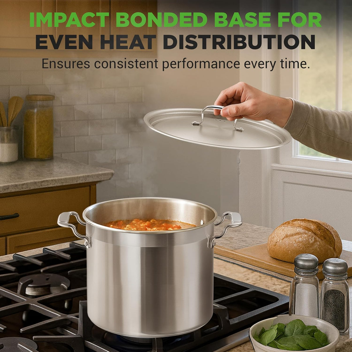 NutriChef 12-Quart Stainless Steel Stockpot with Stainless Steel Lid - 18/8 Food Grade Heavy Duty Large Stock Pot for Stew & Soup, Works w/Induction