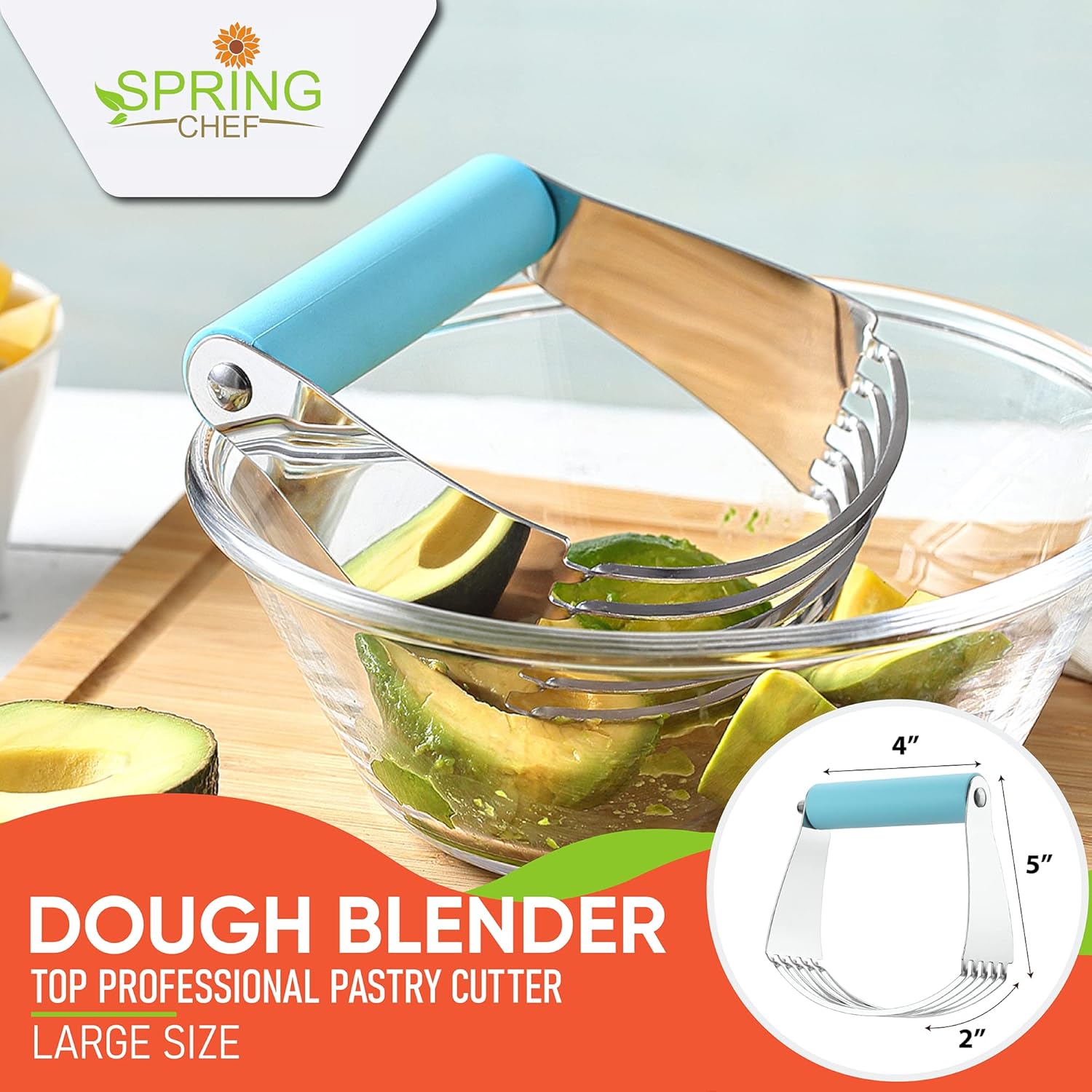 Spring Chef Large Dough Blender For Baking, Dishwasher Safe Dough Cutter Tool, Stainless Steel Pastry Cutter Tool with Sharp