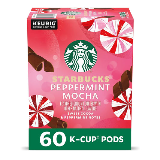 Starbucks K-Cup Coffee Pods, Peppermint Mocha Naturally Flavored Coffee for Keurig Brewers, 100% Arabica, Limited Holiday