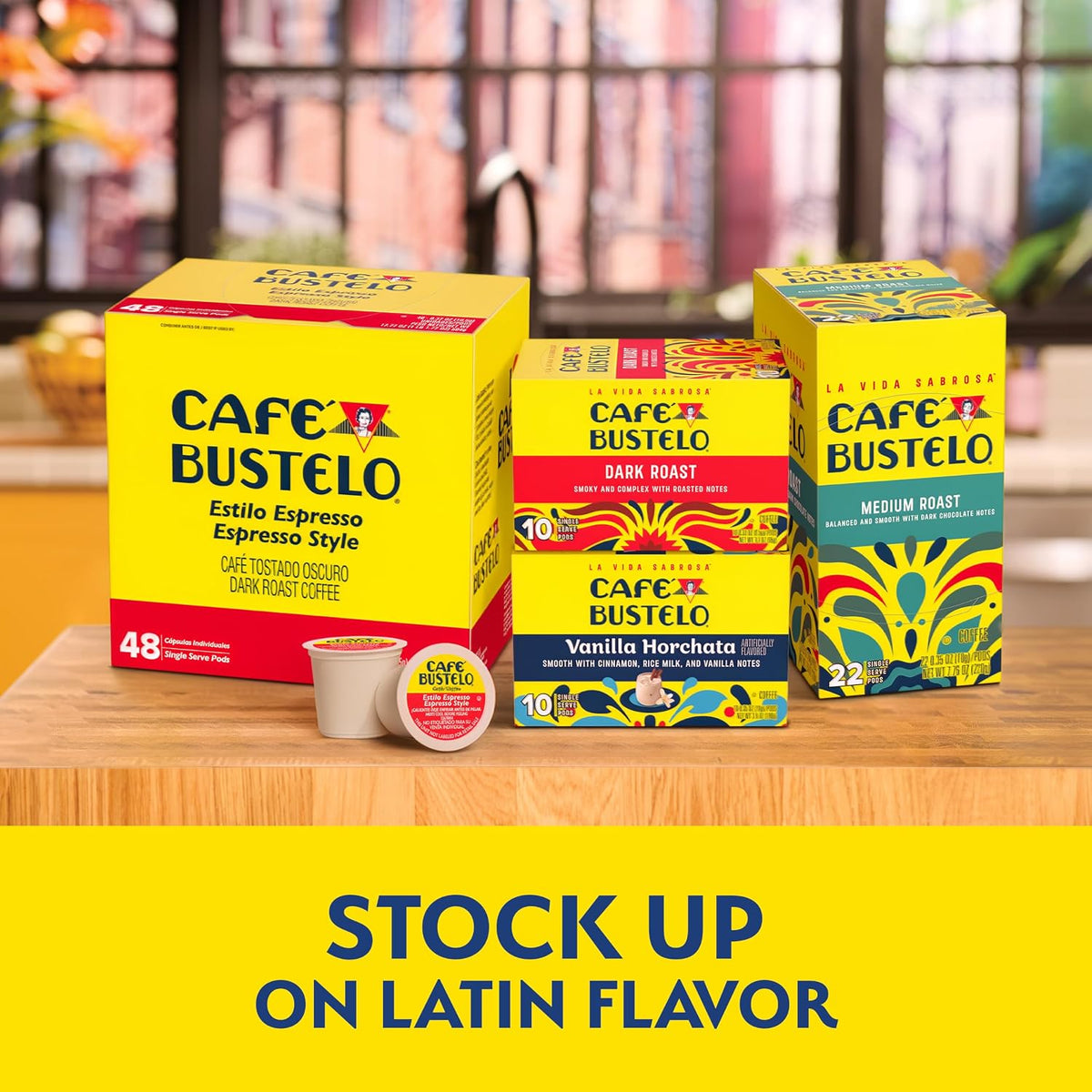 Café Bustelo Medium Roast Coffee Pods, Bulk 60 Count | Dark chocolate &amp; subtle blackberry notes, stands up to milk and sugar, single serve coffee pods, 6 boxes, 10 pods each