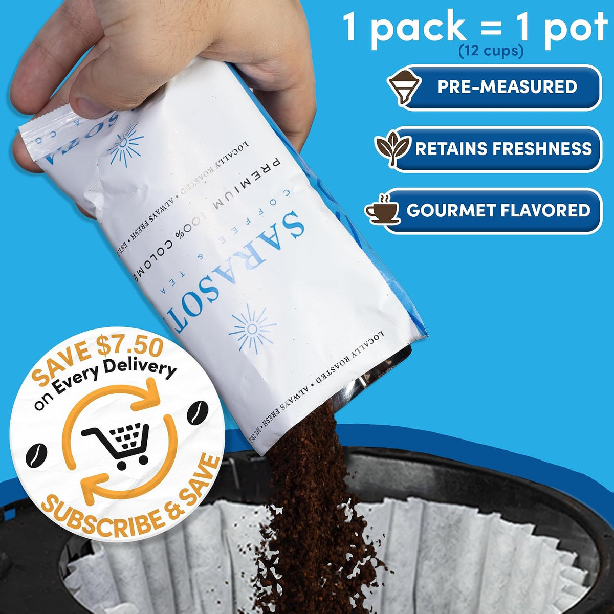 100% Colombian Coffee Packets, 2 oz, 36 Count, Medium Roast Ground Coffee Packs, Premeasured Single Pot Pouches for 12 Cup Drip Coffee Makers