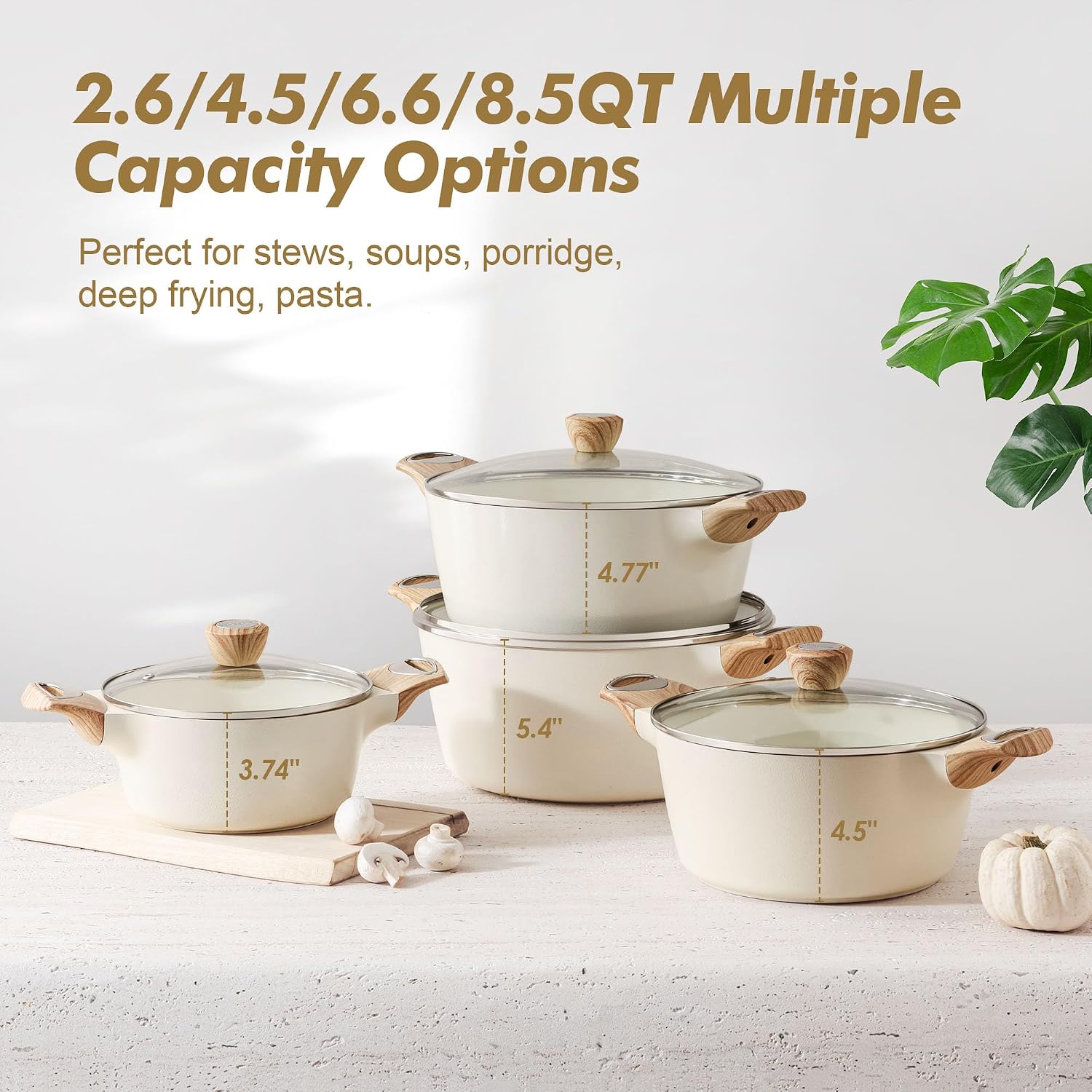 SENSARTE Ceramic Nonstick Stock Pot with Lid, 2.6/4.5/6.6/8.5/11 QT Soup Pot Casserole Pot, Non-toxic Healthy Pasta Pot