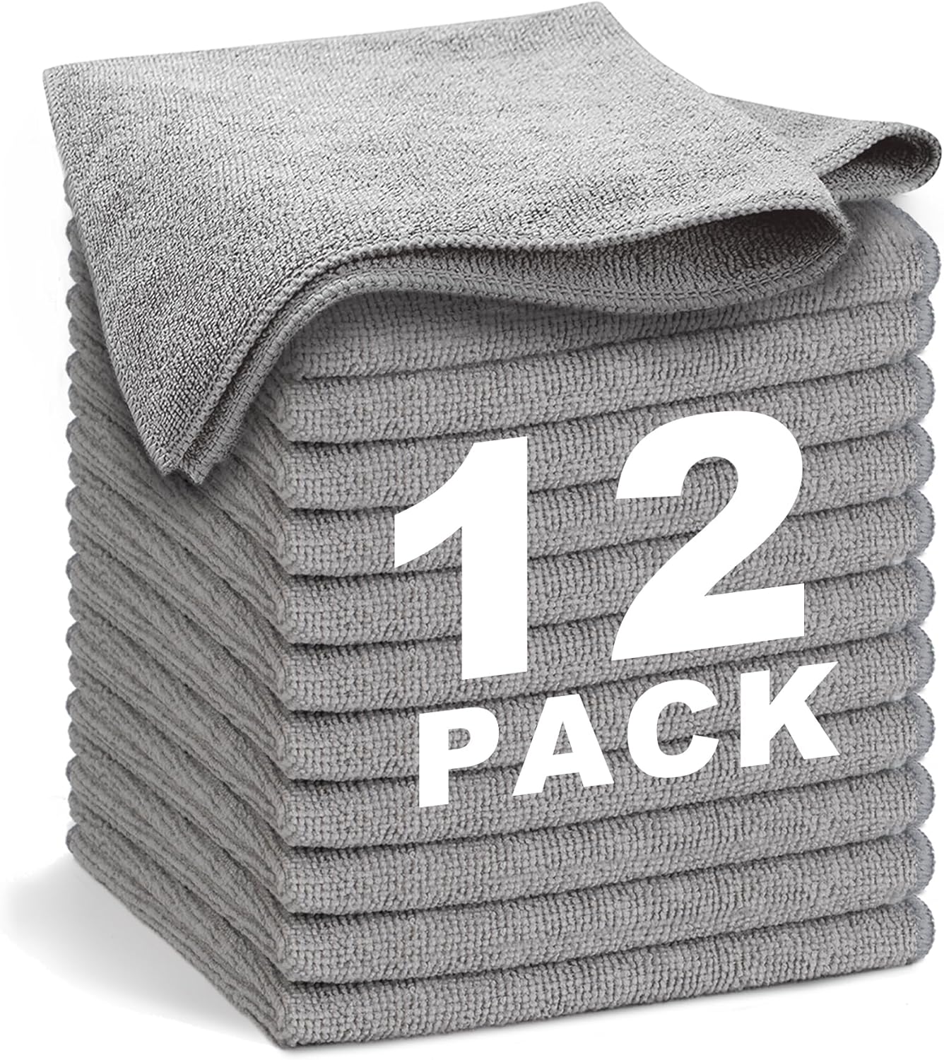 Gray Microfiber Cleaning Cloth 13"x13", Ultra Soft Absorbent Microfiber Cleaning Rags for Housekeepi