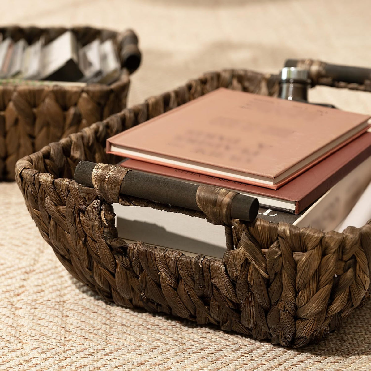 StorageWorks Wicker Storage Baskets for Shelves, 2 Pack Brown Wicker Basket