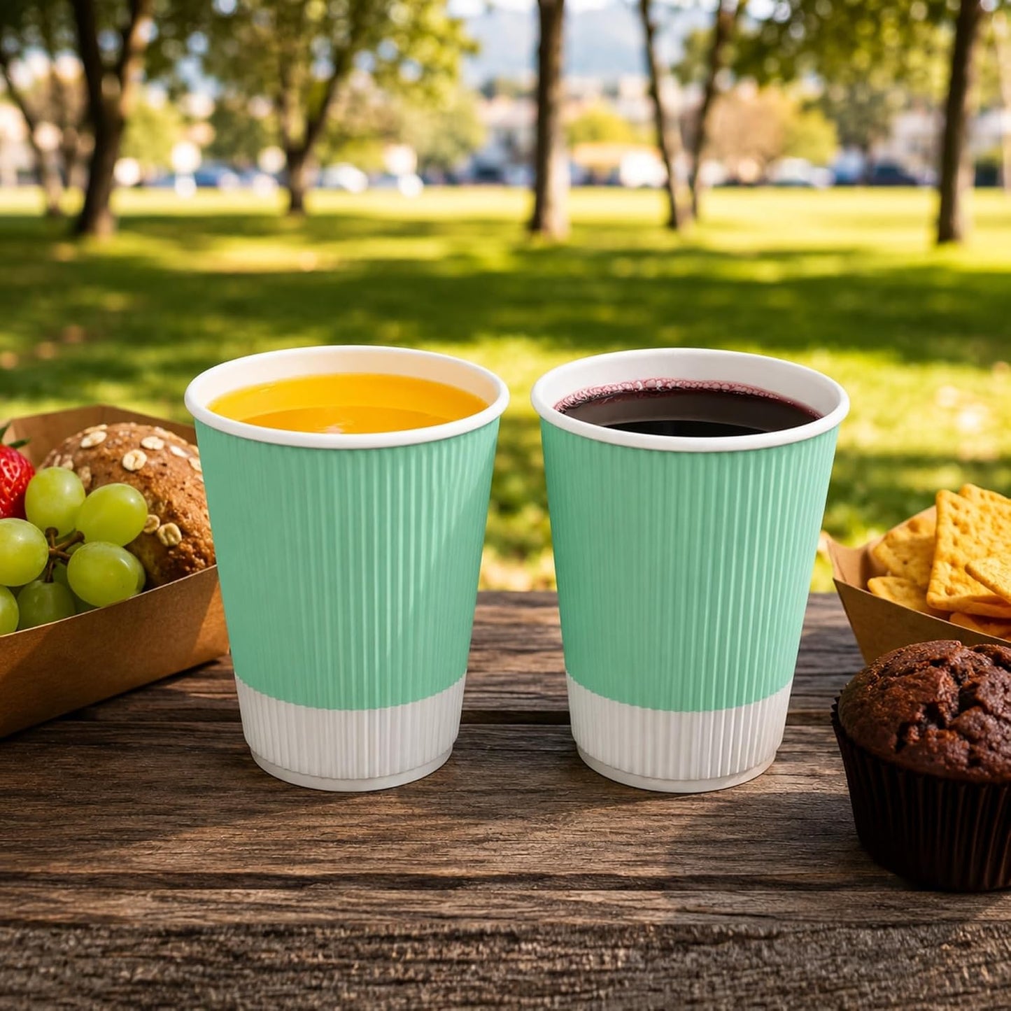 Restaurantware Ripple Wall Coffee Cups 500 Count 12 Ounce Insulated Light Green Paper Cups, Rolled Rim Spill-Resistant Disposable Paper Non-Slip for Coffee, Beverages