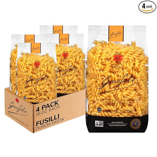 Garofalo - Premium Durum Wheat Semolina Fusilli Pasta, Italian Made, Bronze-Drawn, Al-Dente, One-Ingredient Pasta (4 pack)