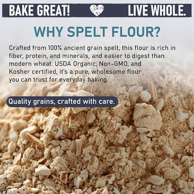 Great River Milling Organic Spelt Flour | Whole Grain Ancient Wheat Flour | USDA Organic, Non-GMO, Kosher | High Fiber, Mild Flavor | Ideal for Baking Breads, Muffins, Cookies & More | 5 Lb