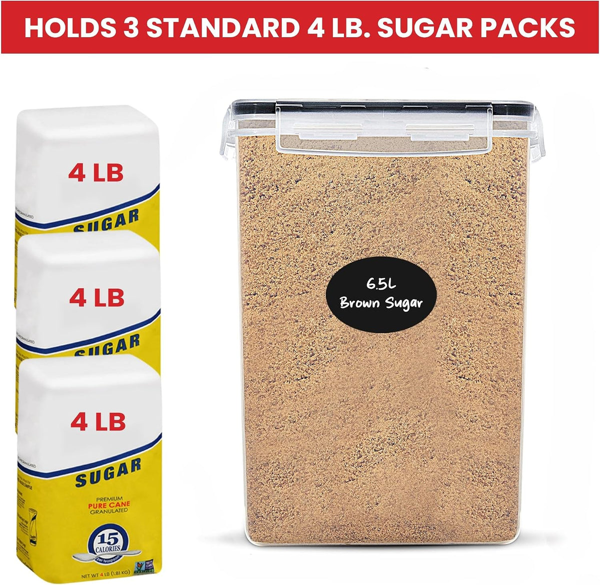 Extra Large Flour and Sugar Storage Containers 6.5L/220 Fl. oz; Set of 2 Plastic Bulk Airtight Food Storage Rice Containers With Lids - Kitchen Pantry Organizer and Storage Canisters, Marker & Labels