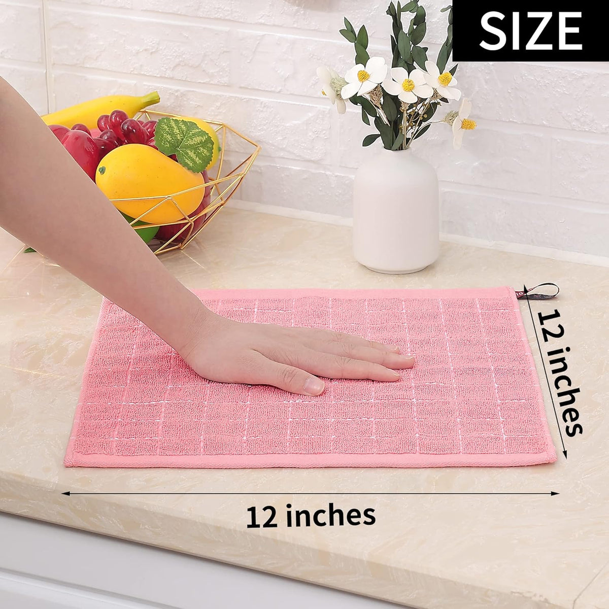 Homaxy 100% Cotton Terry Kitchen Dish Cloths, Ultra Soft and Absorbent Dish Towels for Kitchen, Suitable for Drying and Washing Dishes, 6 Pack, 12 x 12 Inches, Pink