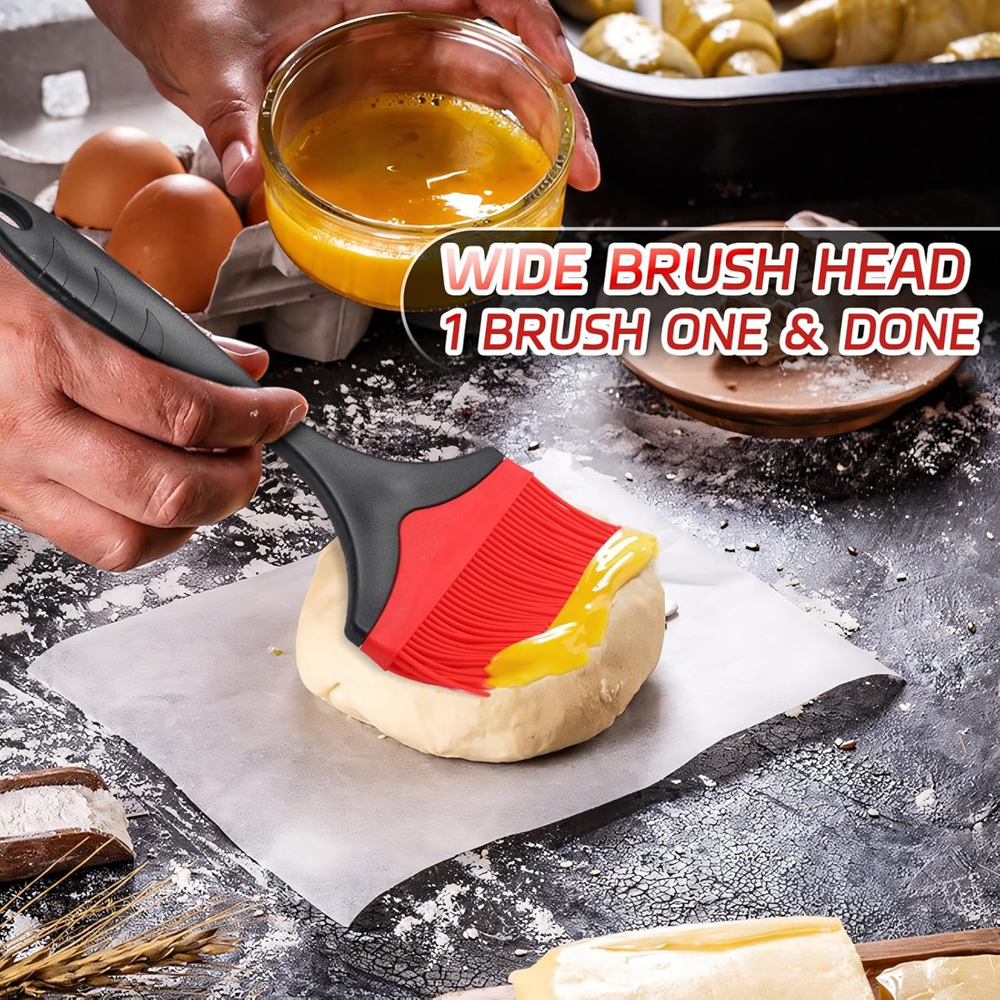 Large Silicone Basting Pastry Brush - Silicone Basting Brush for Grilling,Heat Resistant Brushes Spread Oil Butter Sauce for Cooking Baking BBQ,3.95inch Extra Wide Grill Basting Brush（Red 2）