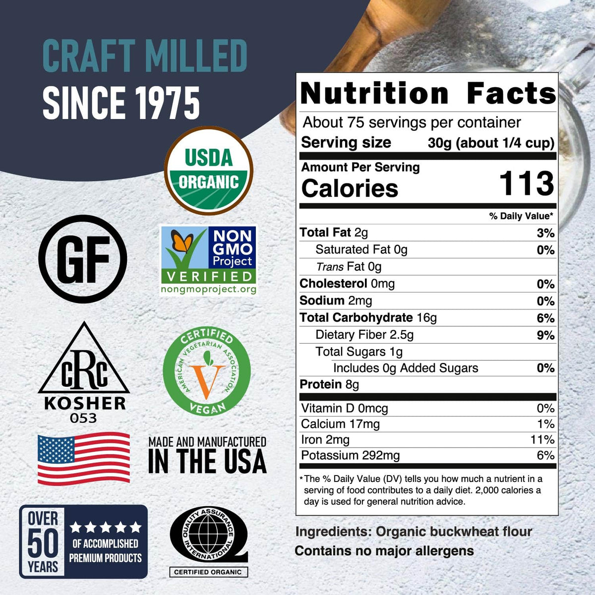 Great River Milling Organic Buckwheat Flour, Gluten Free, 5 lb | Organic Buckwheat Flour for pancakes, waffles, crepes, galettes, muffins, quick breads and flour blends; rich earthy flavor