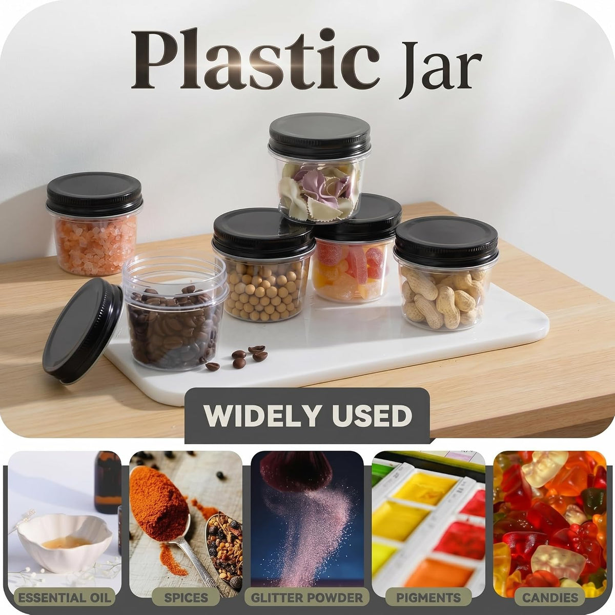 novelinks 4 oz Plastic Small Mason Jars and Small Plastic Jars with Lids