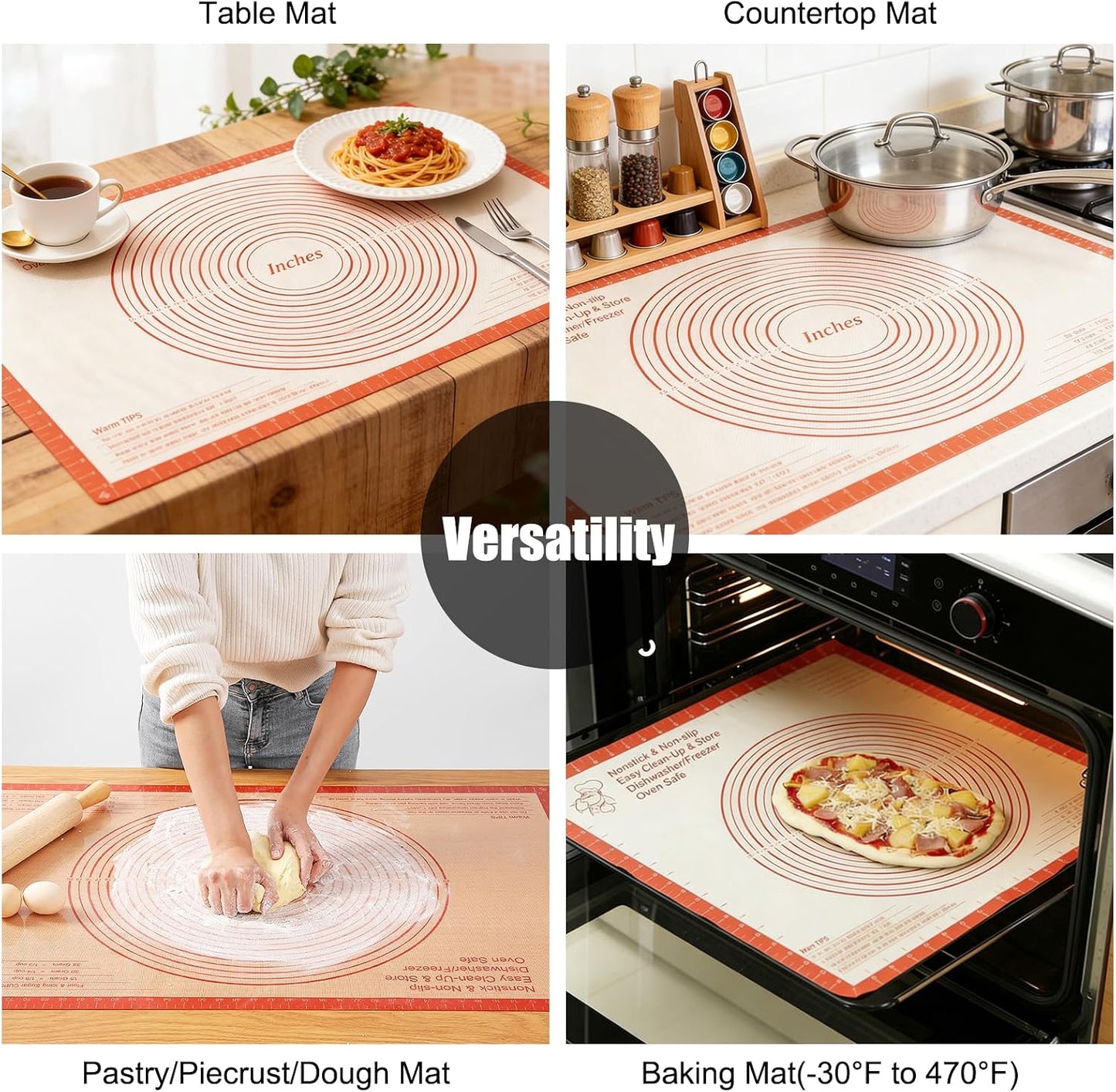 Silicone Pastry Mat 36X24 Inch Baking Mat for Counter Dough Rolling Mat | Perfect for Dough, Pastry, Dough Rolling, Kneading Board, Pie Crust, Fondant, Bread, Pasta, Pizza, Kitchen Counter Mat