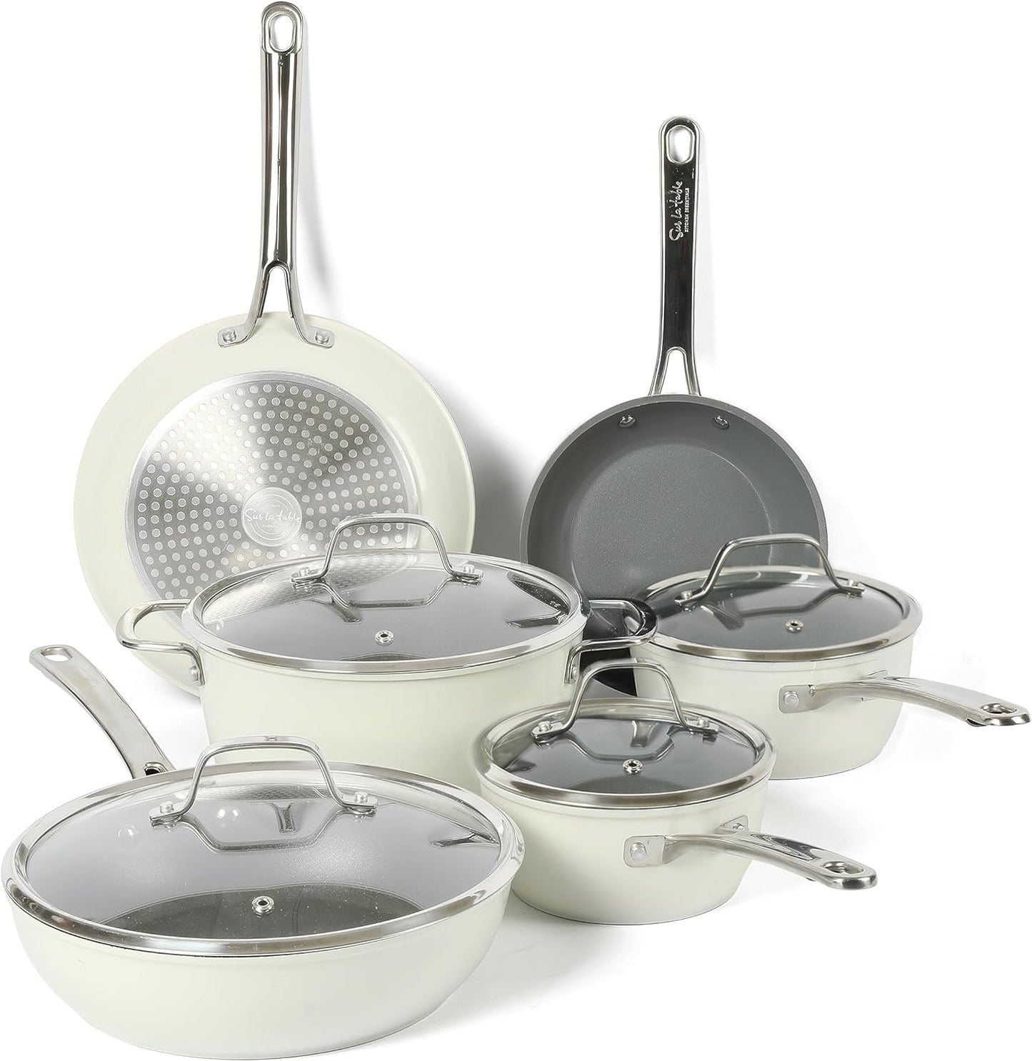 Sur La Table Kitchen Essentials 10 Piece PFA Free Non-Toxic Titanium Ceramic Nonstick Interior Forged Aluminum Cookware
