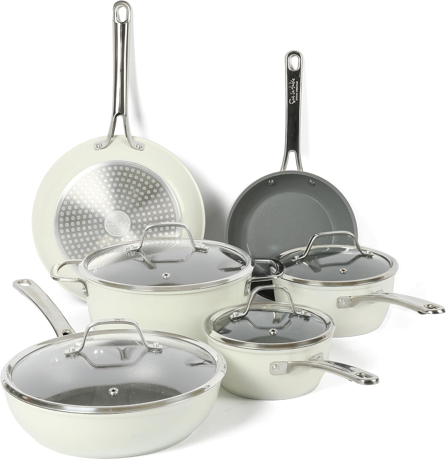 Sur La Table Kitchen Essentials 10 Piece PFA Free Non-Toxic Titanium Ceramic Nonstick Interior Forged Aluminum Cookware