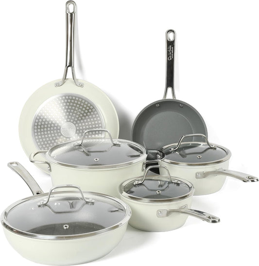 Sur La Table Kitchen Essentials 10 Piece PFA Free Non-Toxic Titanium Ceramic Nonstick Interior Forged Aluminum Cookware