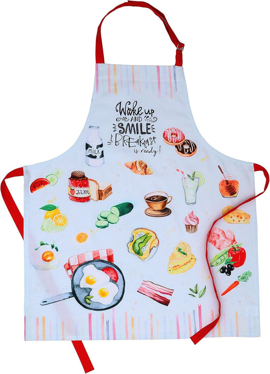 AMOUR INFINI Aprons for Women Cotton Washable Breakfast Apron 27.5 x 33 Inches Adjustable Strap & Waist Ties for Baking