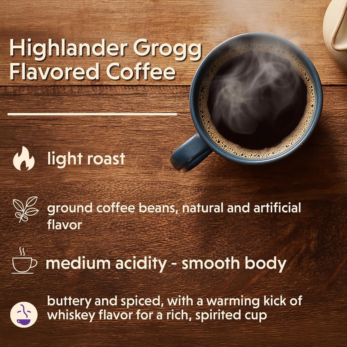 Coffee Bean Direct Highlander Grogg Flavored, Ground, 5lb Bag | Light Roast, Gourmet Flavored Coffee, Ground for Drip or Pour Over