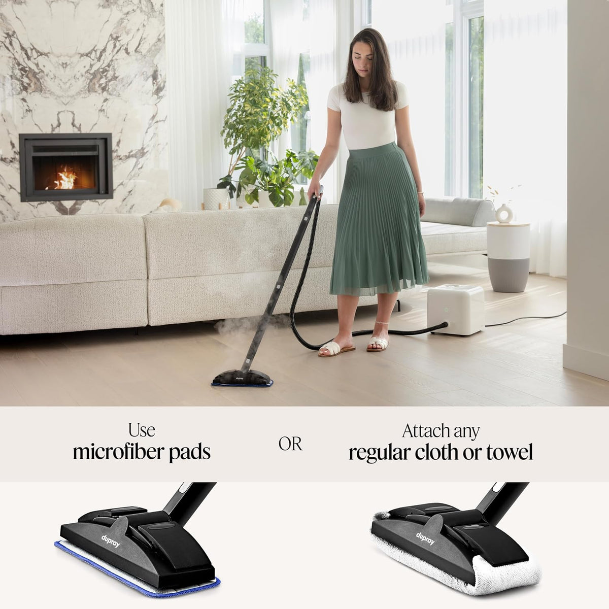 Dupray Neat Steam Cleaner for Home - 20 pieces | Powerful multipurpose steamer | Chemical-free cleaning for floor, car, wall, grout &amp; kitchen | Steam mop|20 Accessories