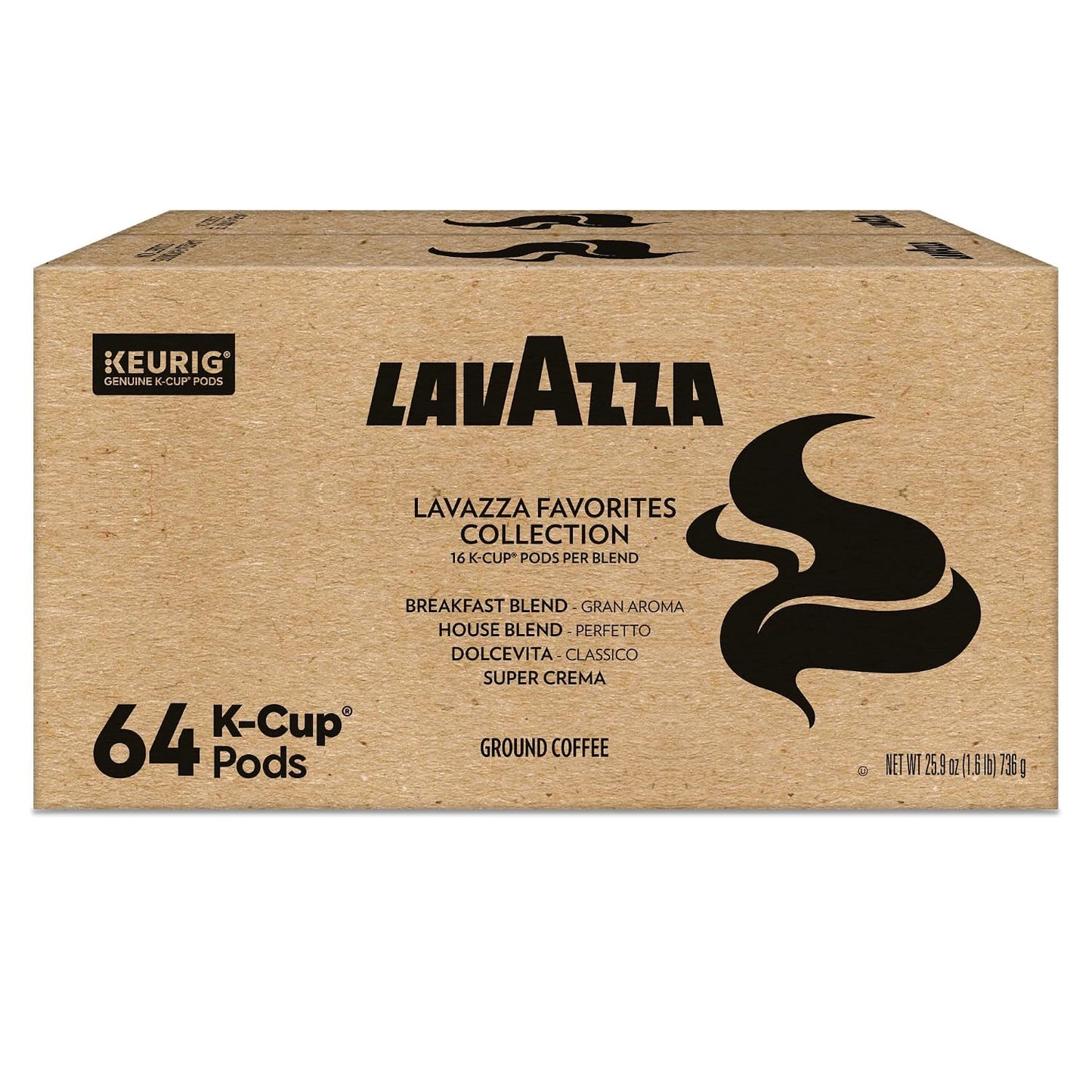 Lavazza Favorites Collection Variety Pack, K-Cup Pods, Light and Medium Roast Coffee, 64 Count