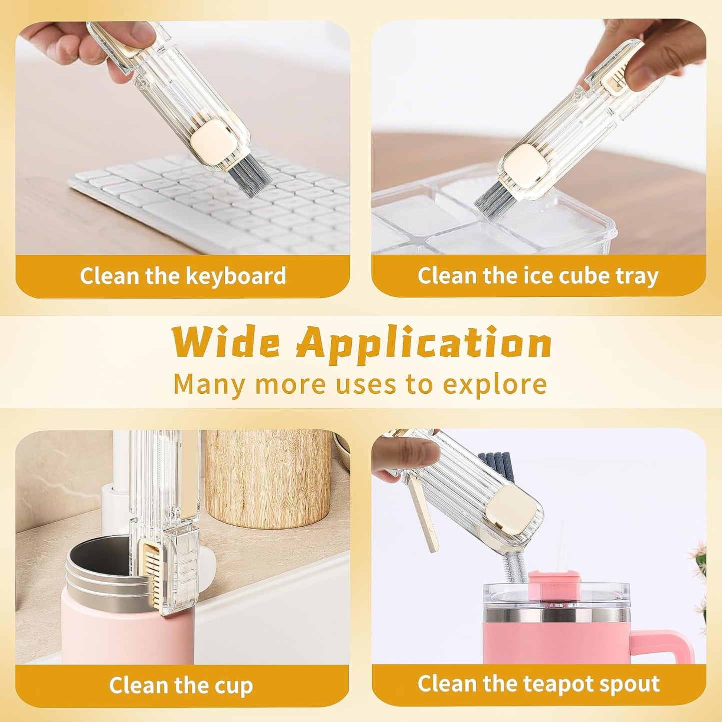 3Pcs 4 in 1 Cup Lid Gap Cleaning Brush Set,Multifunctional Crevice Cleaning Brush for Bottle,Multipurpose Bottle Cleaner with Compact Design Tiny Silicone Cup Holder Cleaner Tool,Kitchen Gadgets