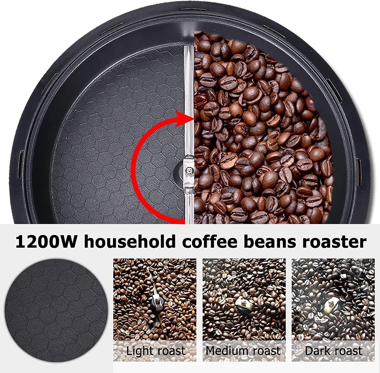 JIAWANSHUN Electric Coffee Bean Roaster, 1.1lb, 0-240℃ | 1200W, 110V, Non-stick, Home use, Beginner Friendly, Temp Control, Easy Clean