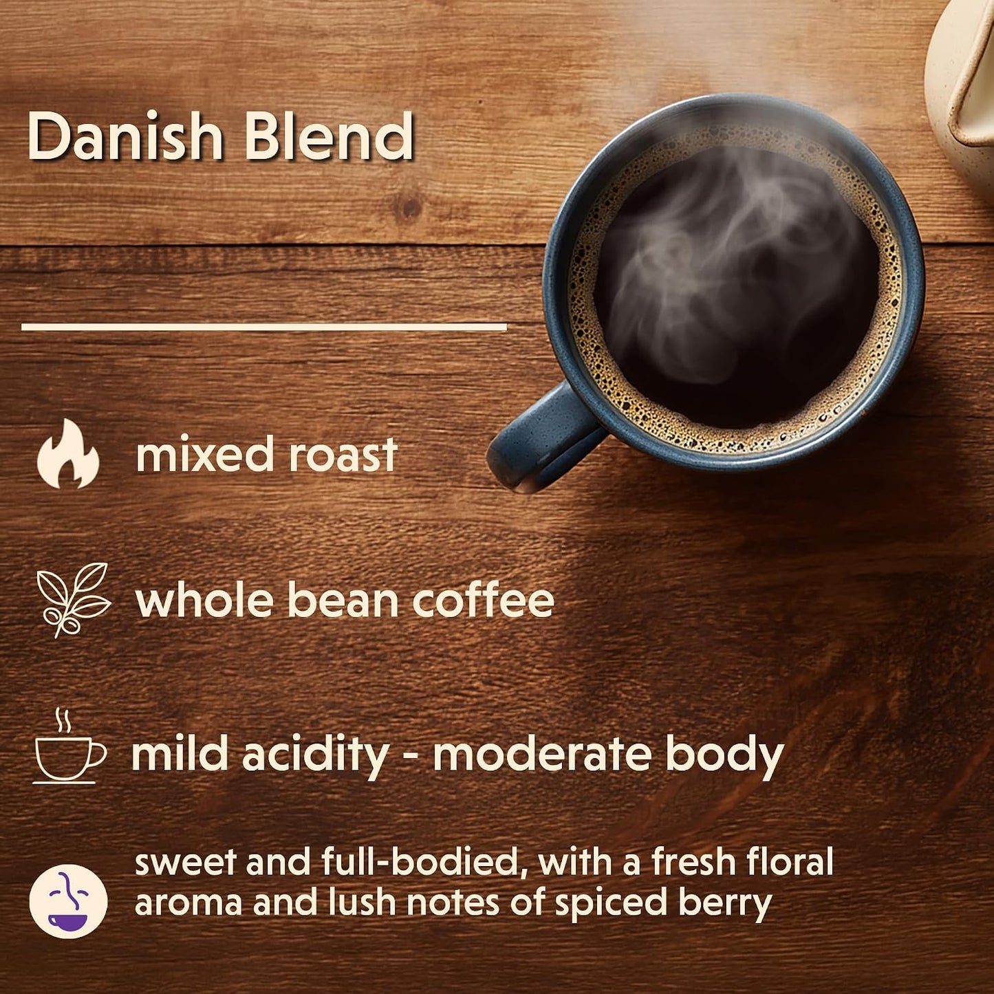 Coffee Bean Direct Danish Blend, Whole Bean, 1lb Bag | Mixed Roast Level, Handcrafted Blend