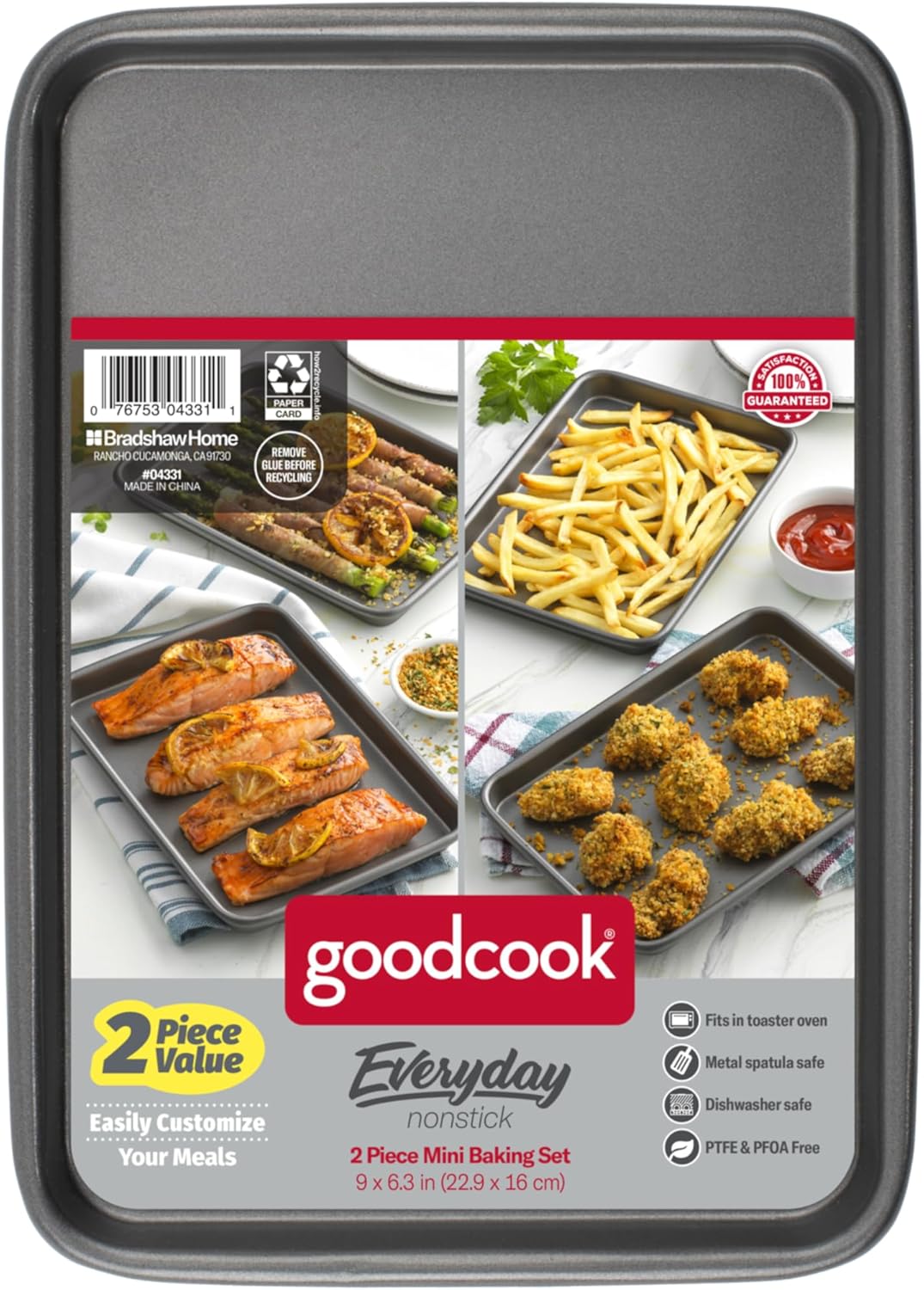 GoodCook Everyday Toaster Oven Mini Baking Sheets Set of 2 Set of 2 Heavy-Gauge Steel Baking Pans with Scratch-Resistant Nonstick, 9 x 6.2-Inch, Gray