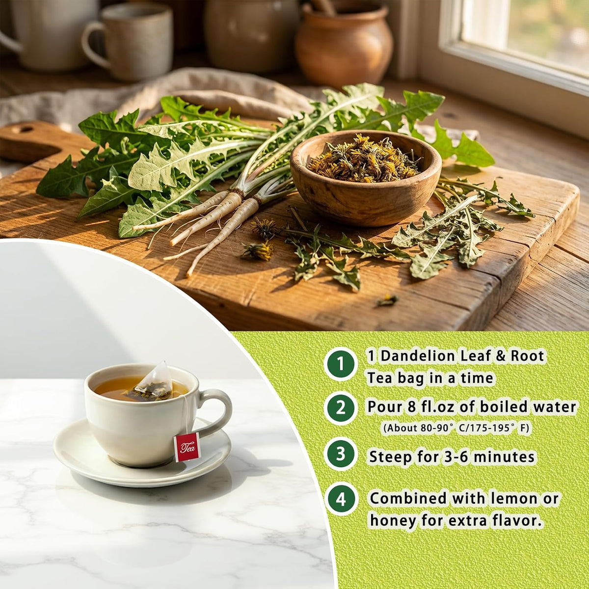 Samcci - Dandelion Leaf &amp; Root Tea Bags, 50 Count, Dandelion Herbal Tea | Balanced herbal blend tea for liver &amp; kidney health, Caffeine-Free, Vegan, No Sugar