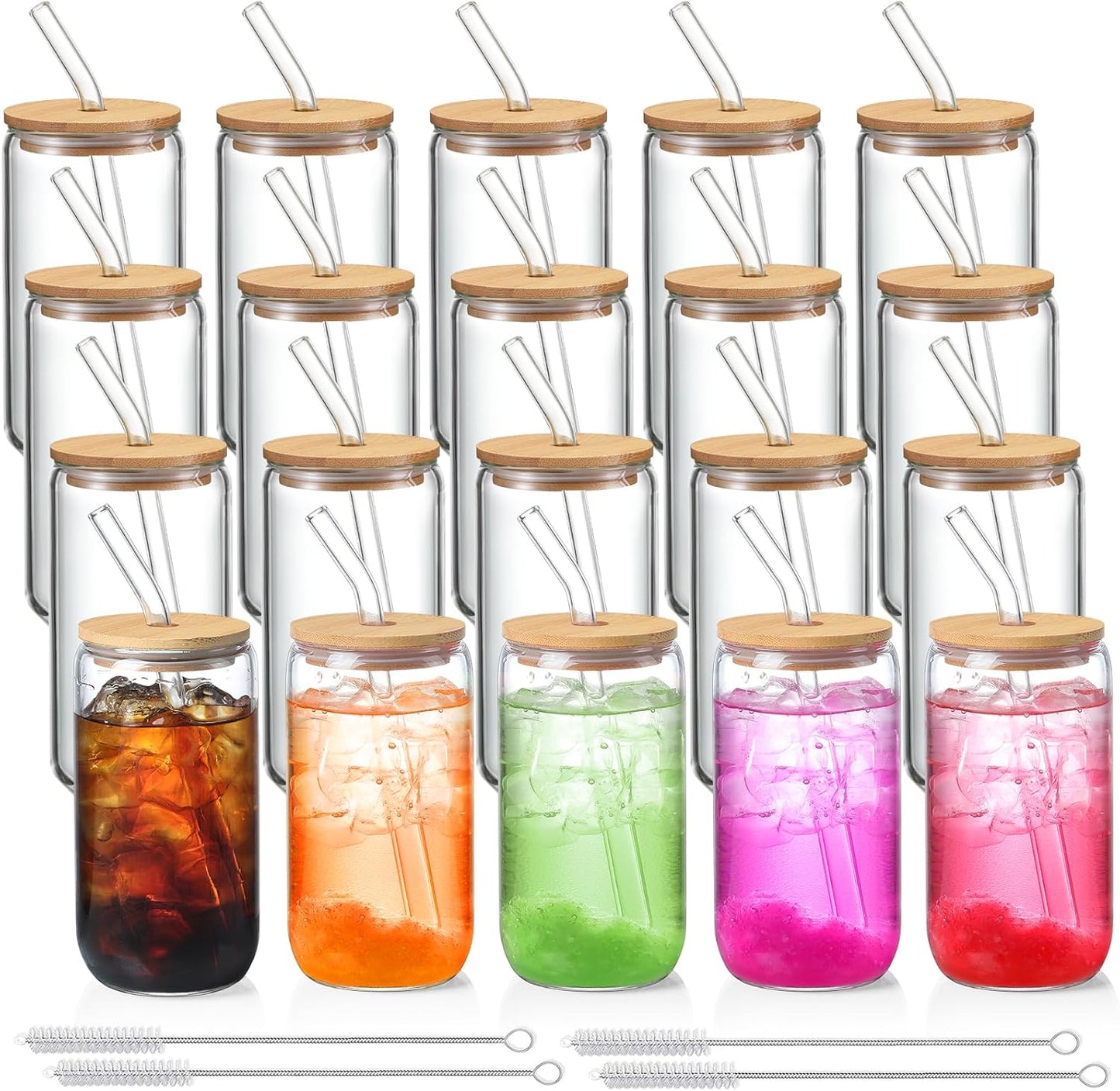 NETANY 20 Pack Glass Cups with Lids and Straws 16 oz, Personalized Customizable Glasses for Gift, Bu