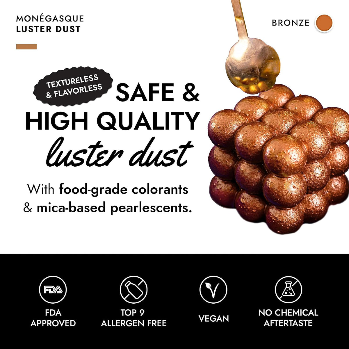 MONÉGASQUE Bronze Edible Glitter for Drinks &amp; Cakes, Luster Dust, 15g