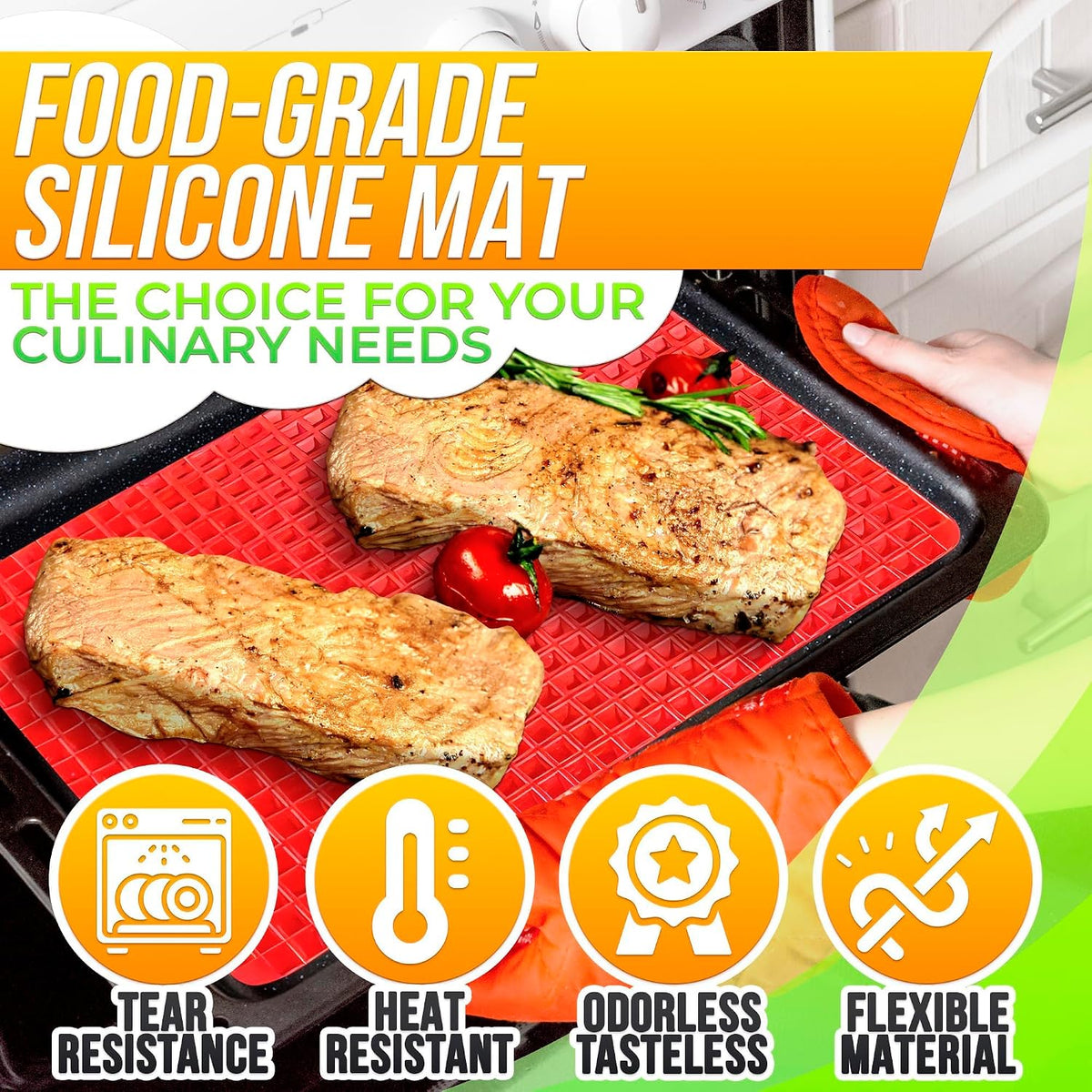Red Silicone Baking Mat, 16 x 11.42 In, Non-Stick, Pyramid Design | Easy-to-Clean Silicone Pyramid Baking Mat; Suitable for Oven &amp; Microwave; Fat Filtering Surface; for Roasting, BBQ, and Bacon