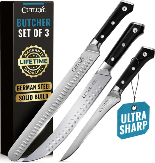 Cutluxe Butcher Knife Set – BBQ Brisket, Breaking & Boning Knife – Slicing Carving Knife Set for Meat Cutting, Ultra Sharp
