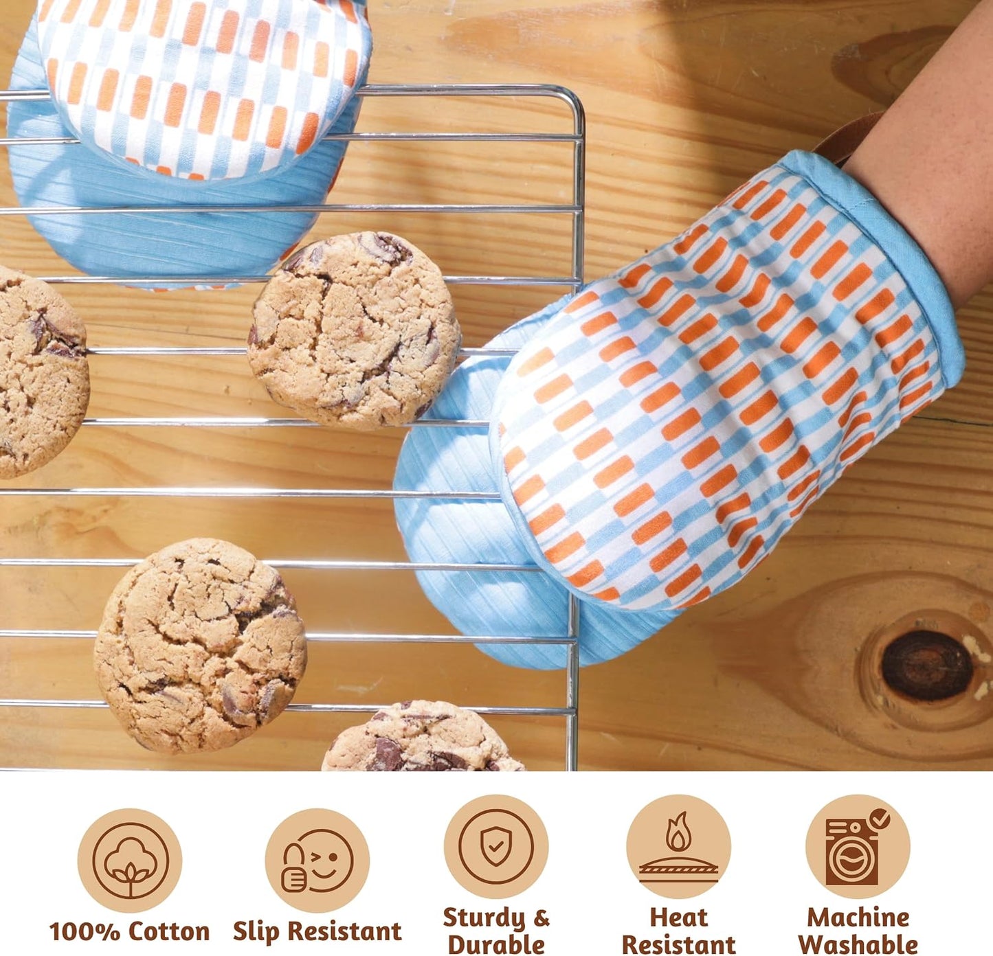 Folkulture Fall Oven Mitts, Orange, Set of 2, Heat Resistant - (5.75"x9") | 100% Cotton, Non Slip, Heat Resistant, Silicone, Cute Striped Mini Mits with Hanging Loop, Fall Kitchen Décor, Cooking Gifts