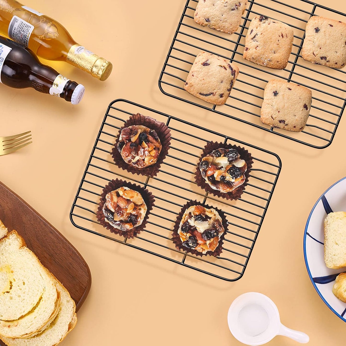 P&amp;P CHEF 9.7" x 7.3" Cooling Baking Wire Racks Pack of 2, Black | Stainless Steel Cooling Racks for Cooking Baking Roasting Grilling Drying, Dense Wires &amp; Smooth Edge, Easy Clean &amp; Rust Proof
